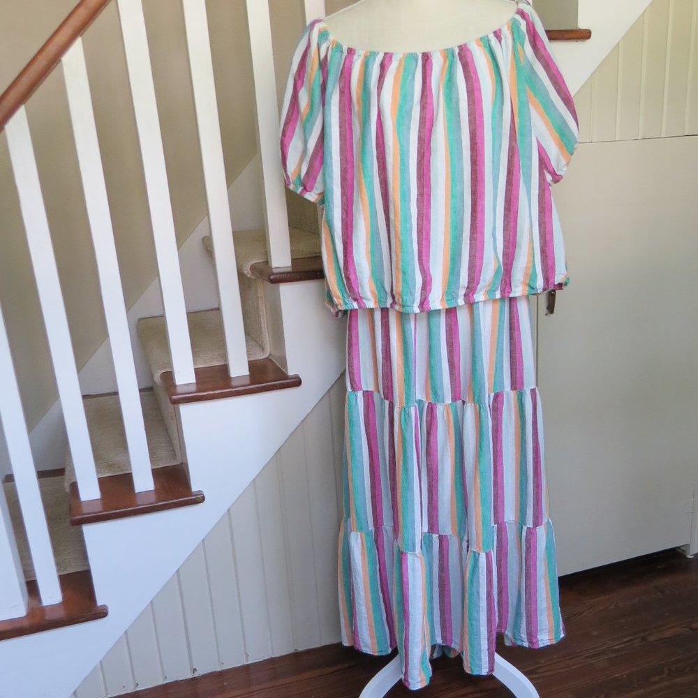 Ava & Viv Linen Blend Colorful Striped Skirt and Top Set - Top 4X/ Skirt 3X - Picture 2 of 12